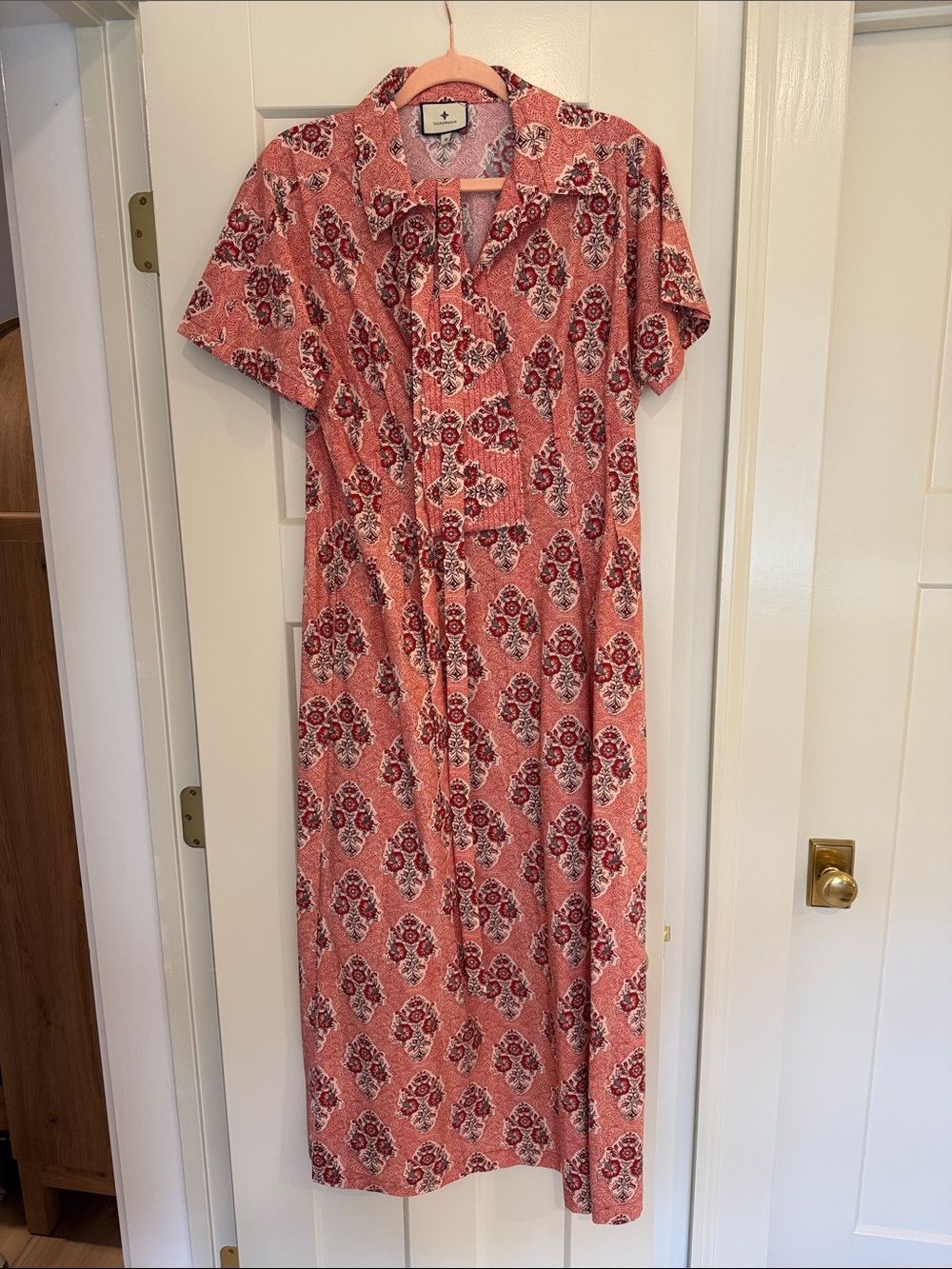 Tuckernuck Coral Pink Floral-Print Button-Front Maxi Dress